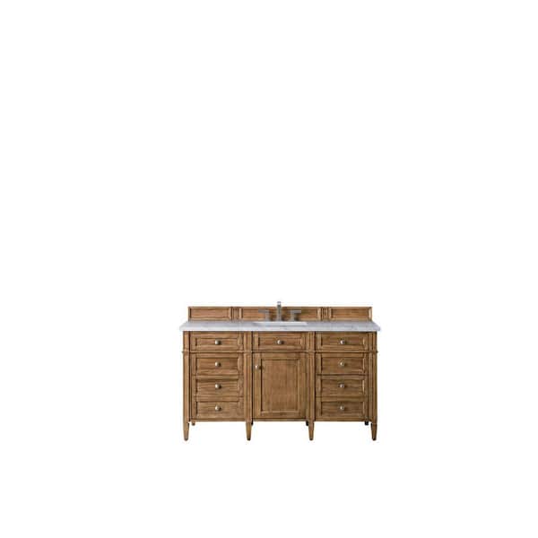 James Martin Vanities Brittany 60.0 in. W x 23.5 in. D x 34 in. H Bathroom Vanity in Saddle Brown with Eternal Jasmine Pearl Quartz Top
