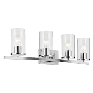 Crosby 31.25 in. 4-Light Chrome Contemporary Bathroom Vanity Light with Clear Glass