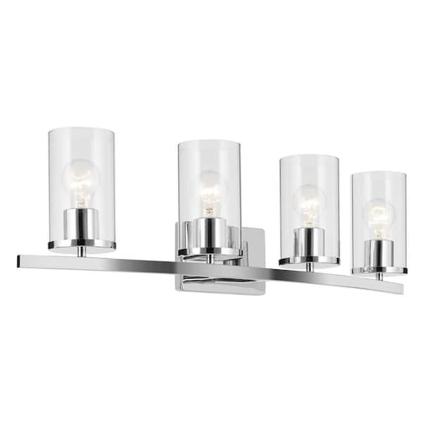 KICHLER Crosby 31.25 in. 4-Light Chrome Contemporary Bathroom Vanity Light with Clear Glass