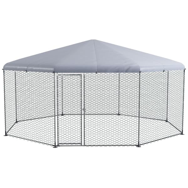 maocao hoom 17' x 15.7' x 9' Metal Chicken Coop Chicken Run with Waterproof and Anti-UV Cover, Walk-in Poultry Cage Hen House
