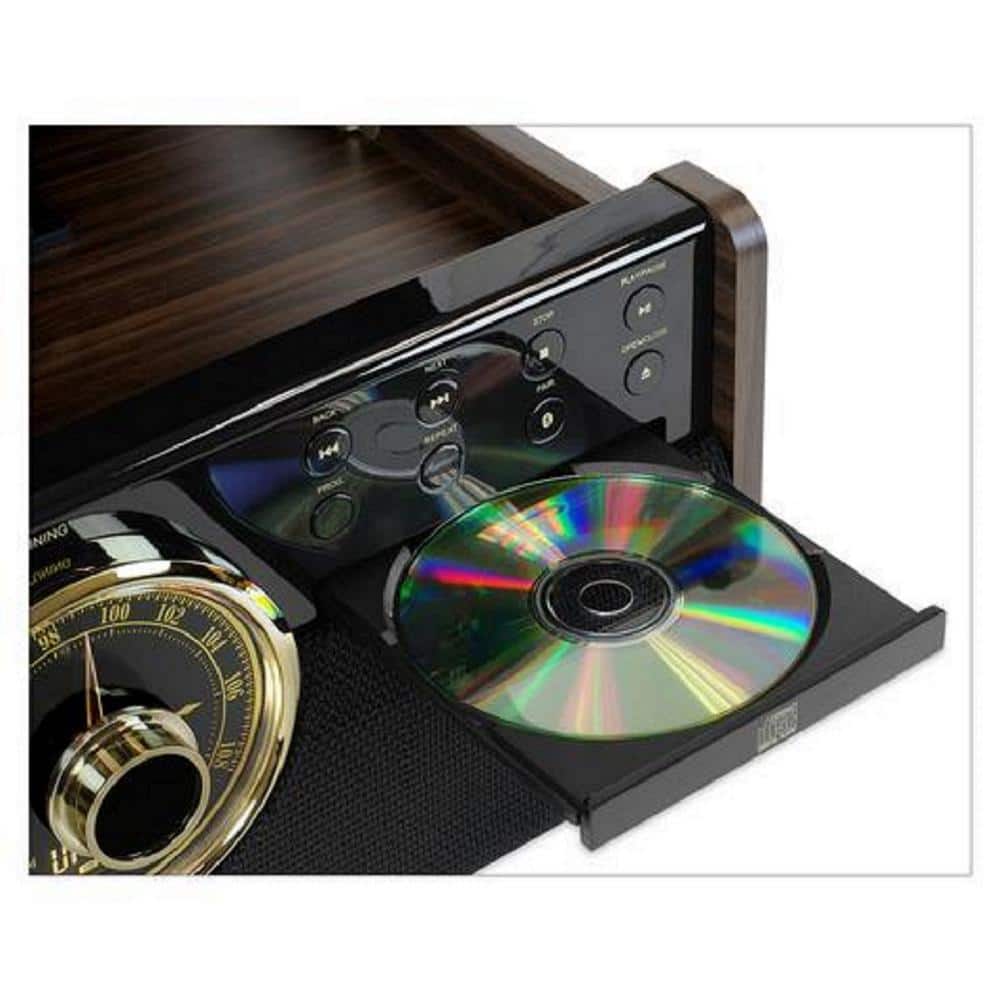 Espresso Mid Century Modern 6-in-1 Bluetooth Record Player