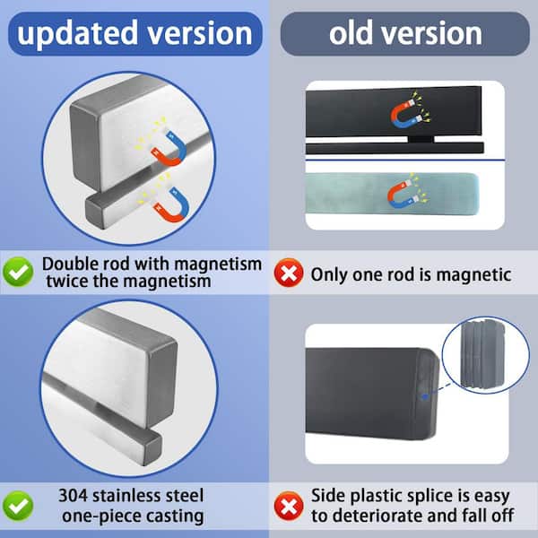 17 in. Stainless Steel Magnetic Knife Holder Strip Wall Mount Knife Storage with Hooks and Multiple Mounting Options