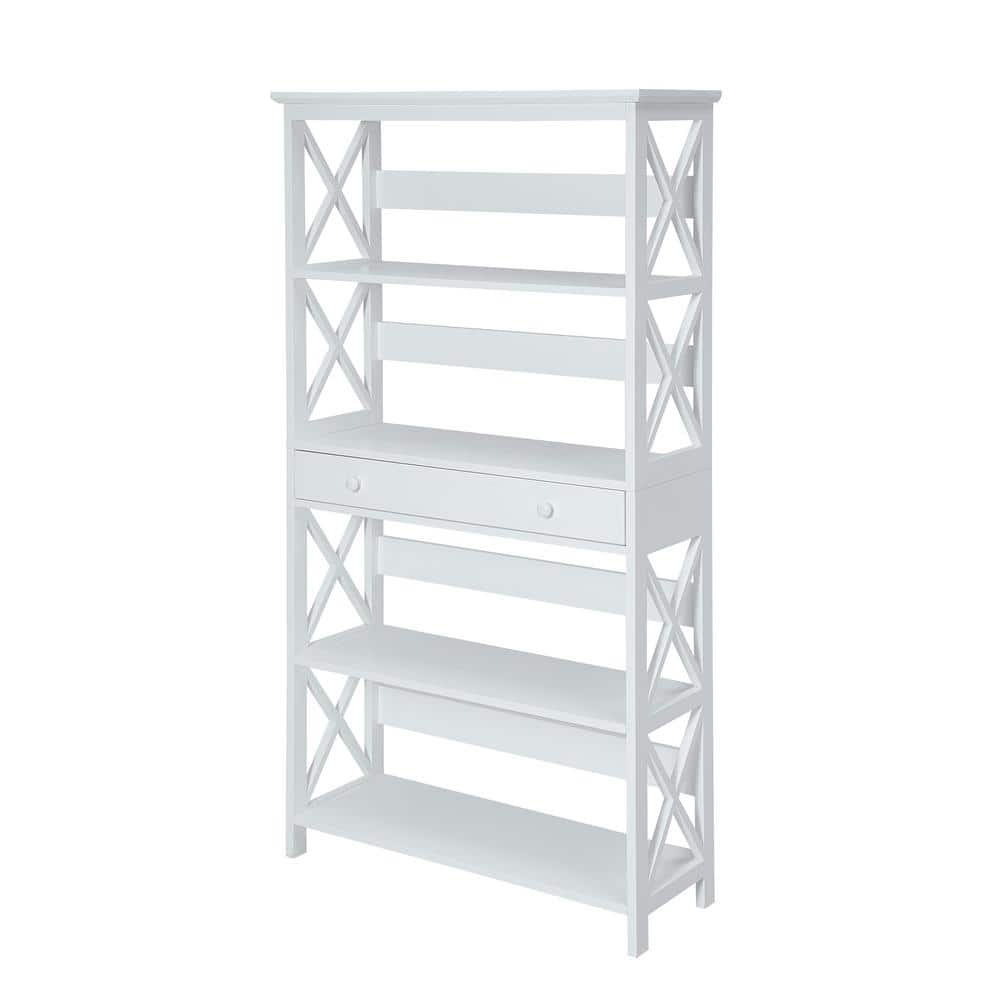 Oxford Elegance White Engineered Wood 5-Tier Bookcase with Drawer