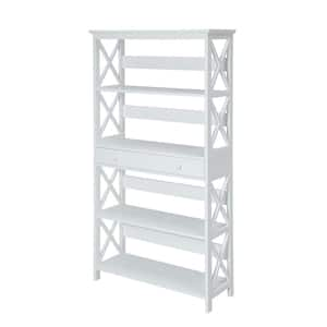 Oxford 59.75 in. White MDF 5 Shelf Standard Bookcase with Drawer