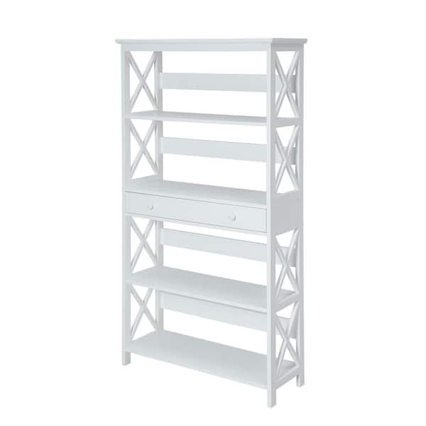 Convenience Concepts Oxford 59.75 in. White MDF 5 Shelf Standard Bookcase with Drawer