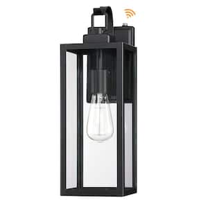 1-Light Matte Black Outdoor Wall Lantern Sconce Sensor with Clear Glass
