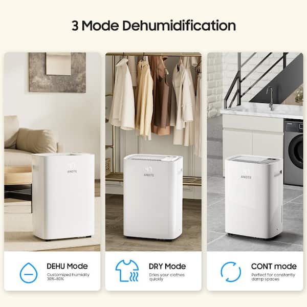 120-Pint Dehumidifier for 6500 sq. ft. White, with Quiet Operation, Auto Defrost, Dry Clothes Mode, and Timer
