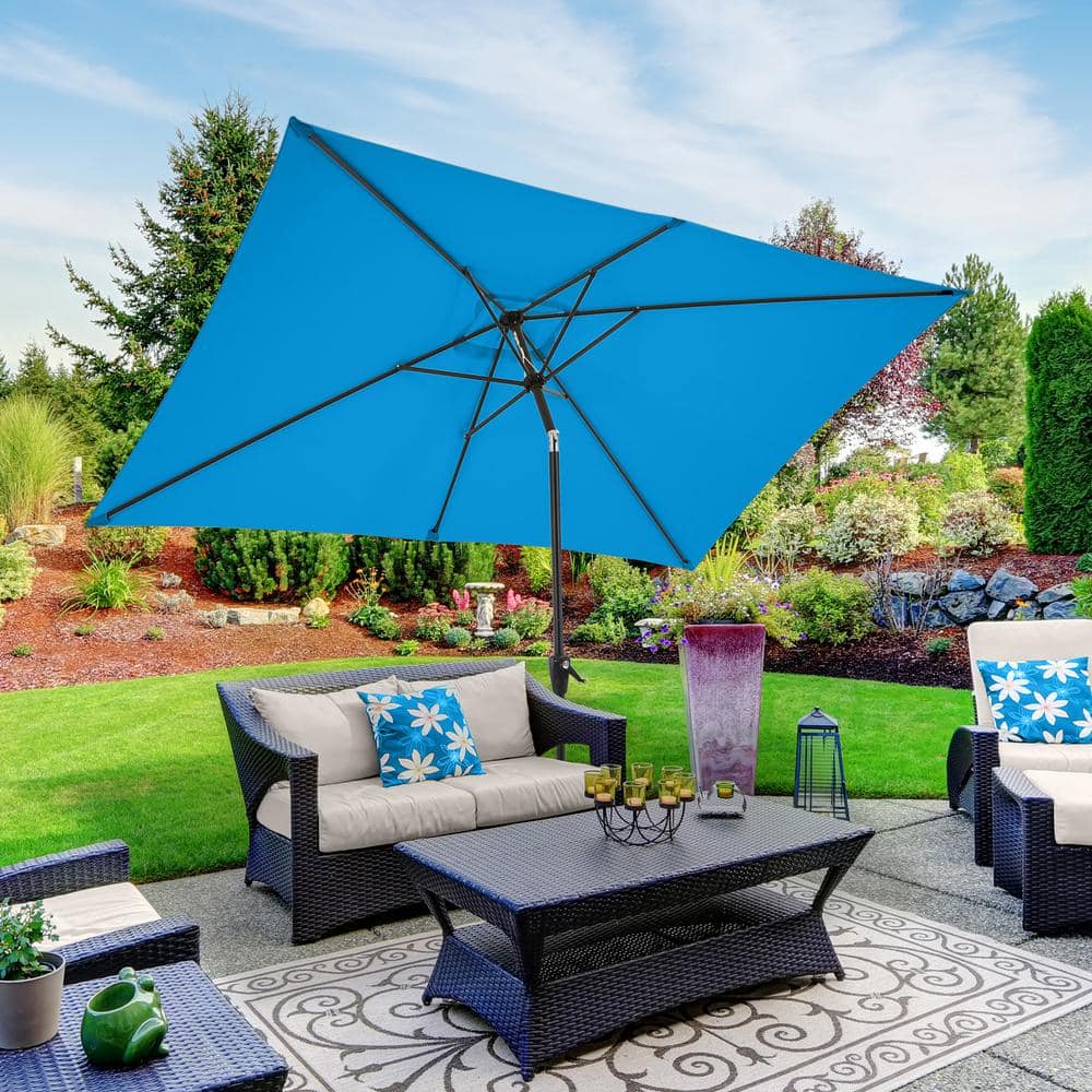 Bright Blue Rectangular Steel Frame Patio Umbrella with Crank and Tilt