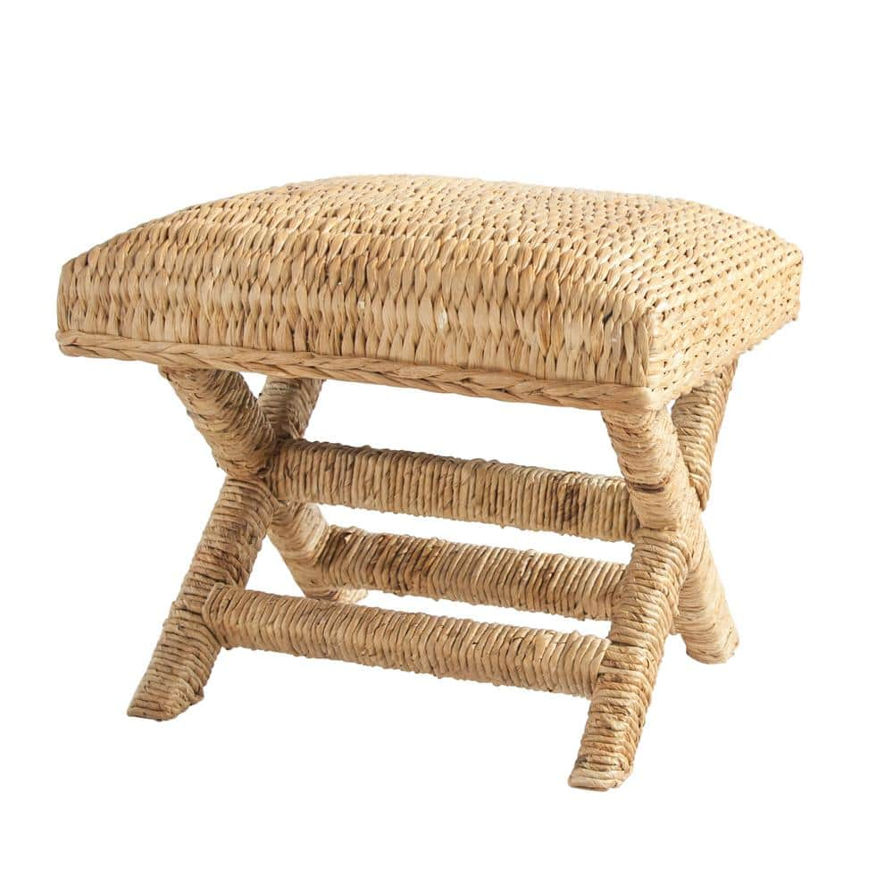 Storied Home Woven Water Hyacinth and Wood Accent Table Brown: Mahogany Frame, No Assembly Required