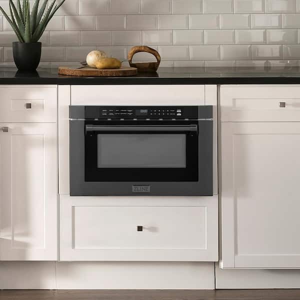 24 in. 1000-Watt Built-In Microwave Drawer in Black Stainless Steel & Traditional Handle