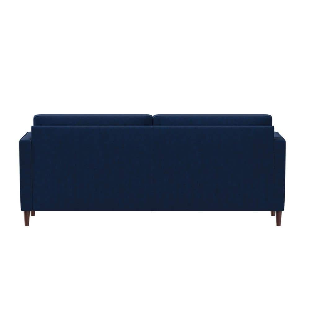 Mid-Century Modern Navy Blue Tufted Microfiber Sofa with Wood Legs