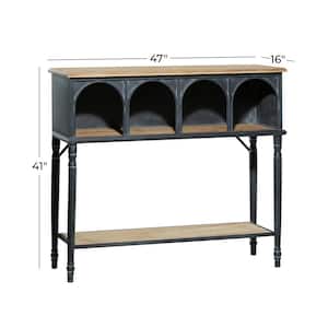 47 in. Black Oversized Rectangle Metal 2 Shelves Console Table with Brown Wood Top