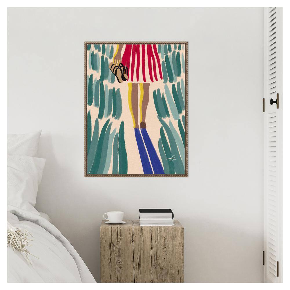 Walking Barefoot in Summer Grass Abstract Canvas Print with Bronze Frame
