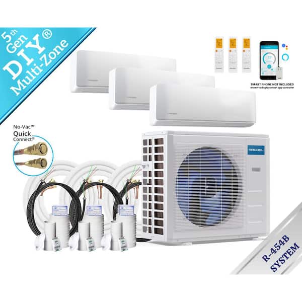 DIY 5th Gen 27,000 BTU 2.25 Ton 3 Zone 23 SEER2 Ductless Mini Split AC and Heat Pump with 9K,9K,9K and 25,25,25ft Lines
