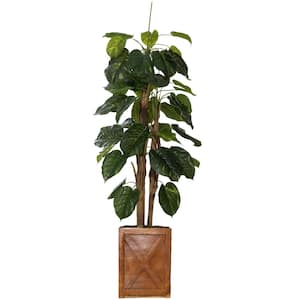 Artificial Faux Real Touch 75 in. Tall Scindapsus Aureus With Burlap Kit And Fiberstone Planter