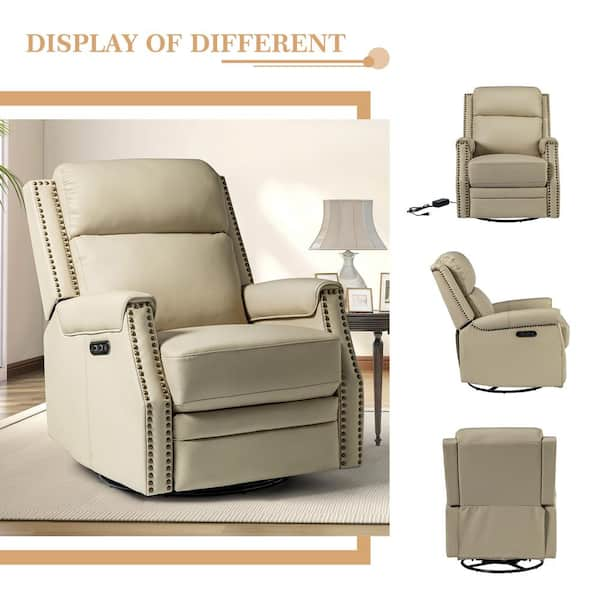 JAYDEN CREATION Joseph Beige Genuine Leather Swivel Rocking Manual Recliner  with Straight Tufted Back Cushion and Curved Mood Arms RCCZ0827-BGE - The  Home Depot