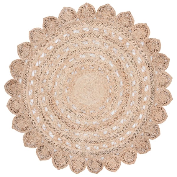 SAFAVIEH Natural Fiber Beige 7 ft. x 7 ft. Woven Floral Round Area Rug