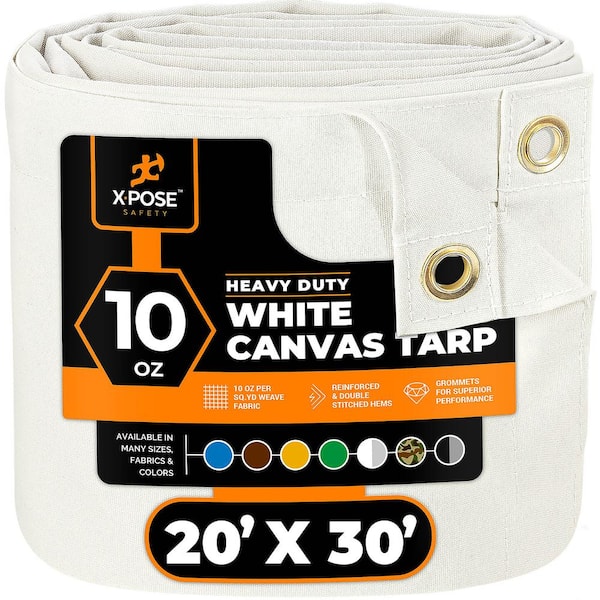 Canvas Heavy Duty 20 ft. W X 30 ft. L White 10 oz. Tarp