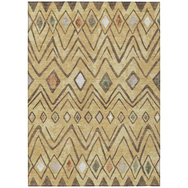 Chantille Machine Washable Indoor/Outdoor Abstract ACN2702 Gold 3 ft. x 4 ft. Area Rug