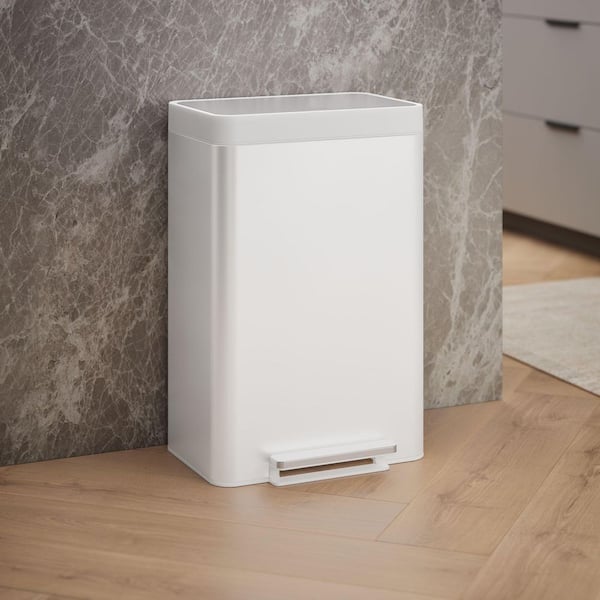 13 Gal. Stainless Steel White and Stainless Step-On Trash Can