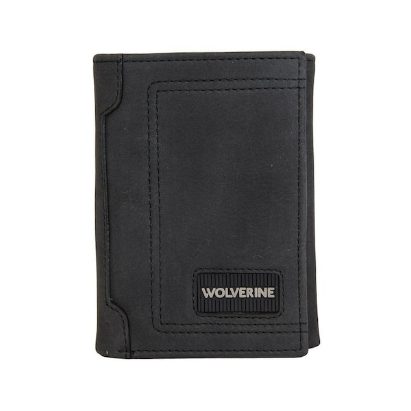 Rugged Full Grain Leather Trifold Wallet in Black