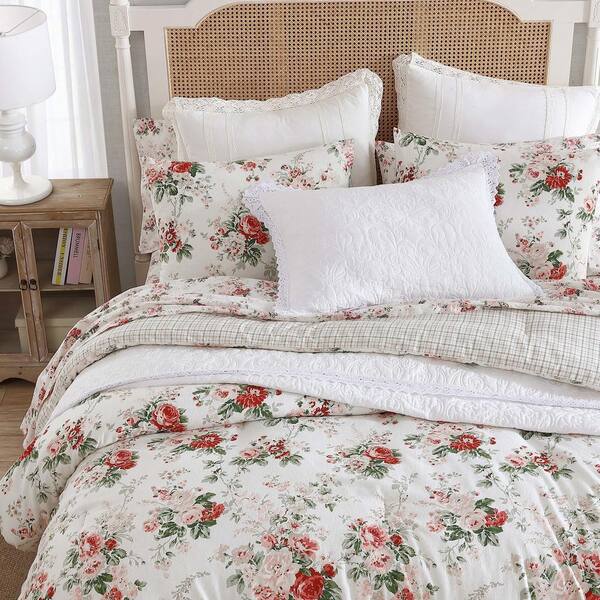Laura Ashley Ashfield 2-Piece Red Flannel Cotton Twin Comforter