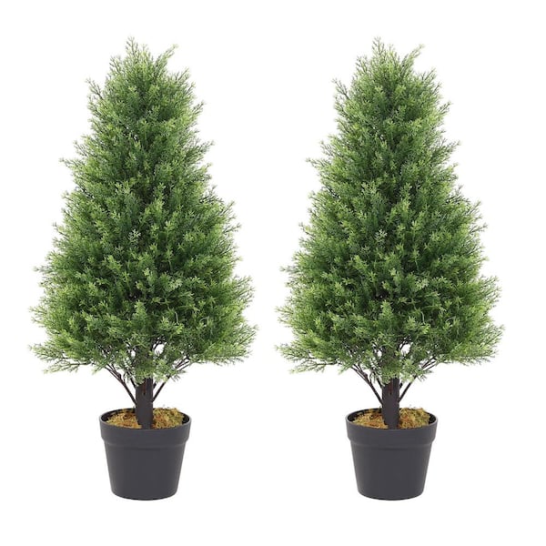 poetree 2.5 ft Green Artificial Topiary Cedar Tree UV Resistant, Outdoor Faux Shrub (2 Packs)