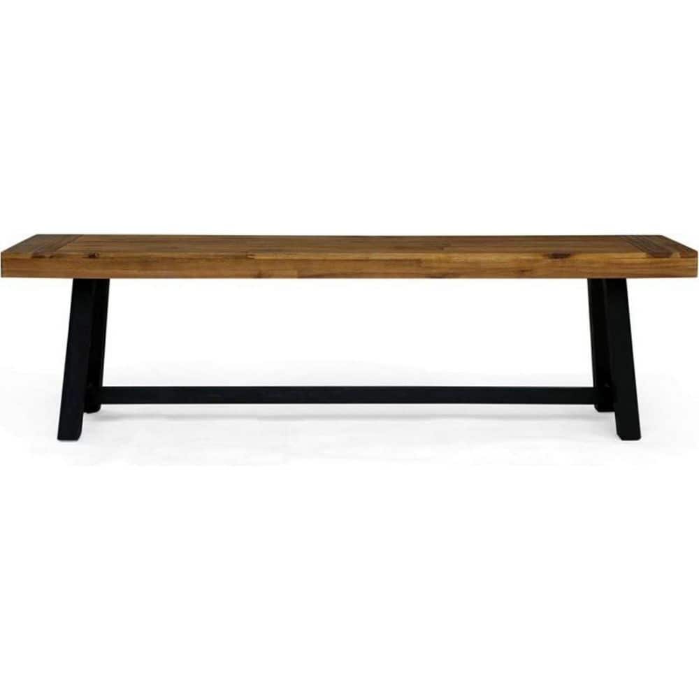 63 in. Sand -Blue Teak Jewelry and Black Outdoor Thought Wood Stool Bench