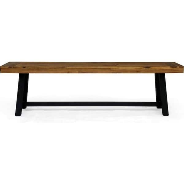 Unbranded 63 in. Sand -Blue Teak Jewelry and Black Outdoor Thought Wood Stool Bench