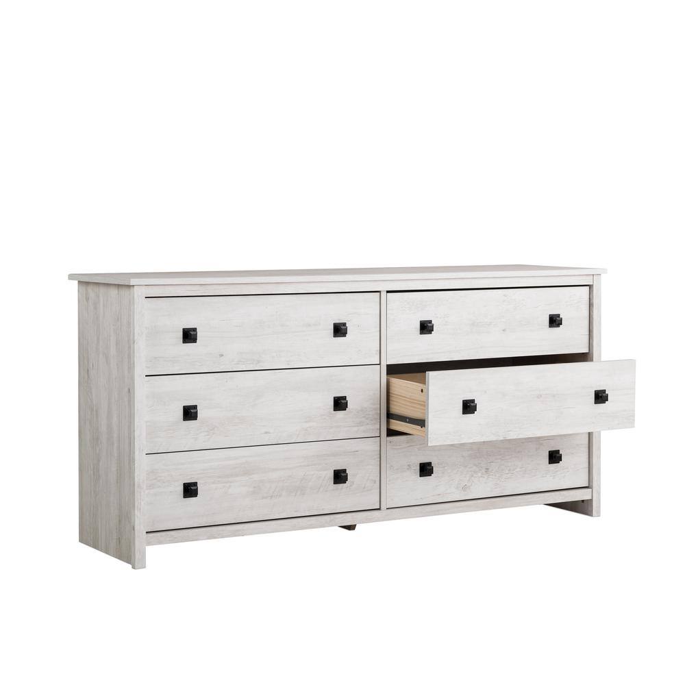 Washed White Farmhouse 6-Drawer Pine MDF Dresser