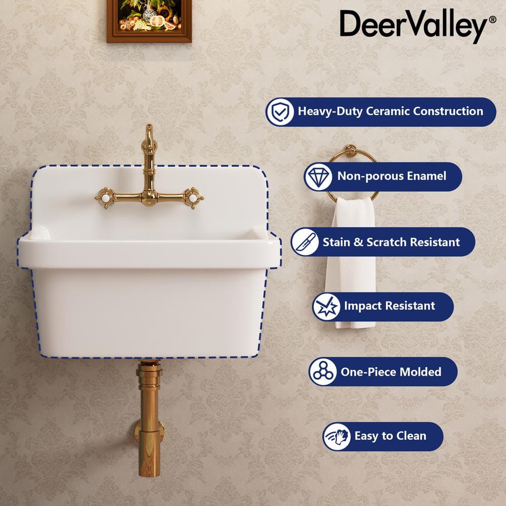 24" White Fireclay Farmhouse Wall Mount Utility Sink