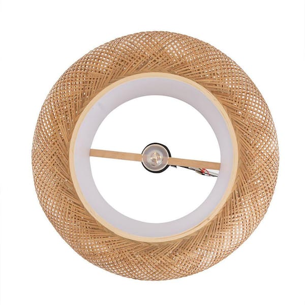 OUKANING 23.6 in. 1-Light Vintage Bamboo Rattan Lantern Pendant