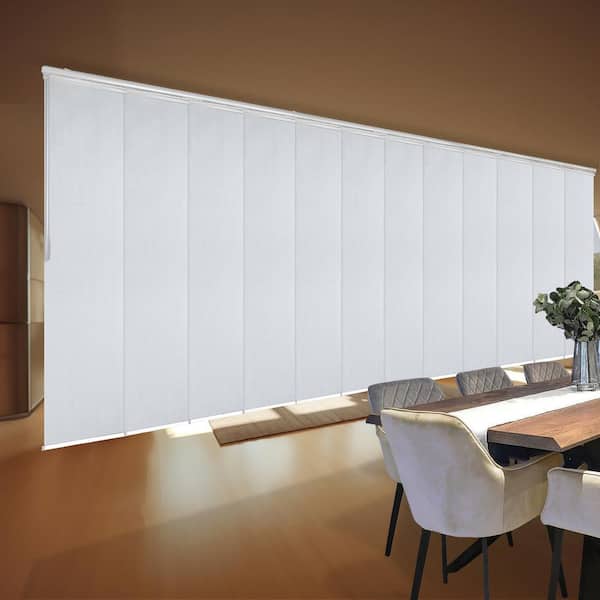 EMOH Aquamarine 140 in. - 260 in. W x 94 in. L Adjustable 12-Panel White Double Rail Panel Track with 23.5 in. Slates