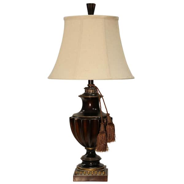 StyleCraft 32 in. Sienna Bronze Table Lamp with Taupe Softback Fabric Shade