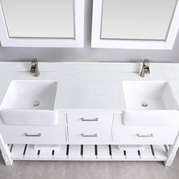 Altair - Georgia 42 Single Bathroom Vanity Set in Jewelry Blue and Composite Carrara White Stone Top with White Farmhouse Basin Without Mirror | 5370