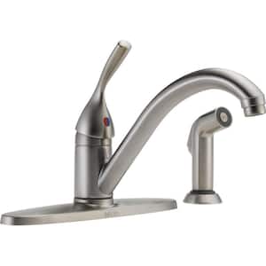 Classic Single Handle Standard Kitchen Faucet with Side Spray in Stainless steel
