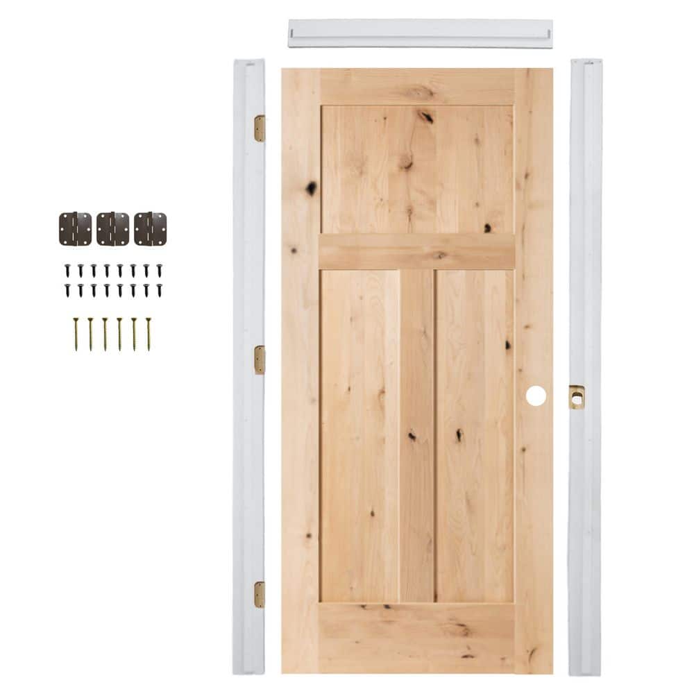Krosswood Doors 24 in. x 80 in. 3-Panel Left-Hand Knotty Alder ...