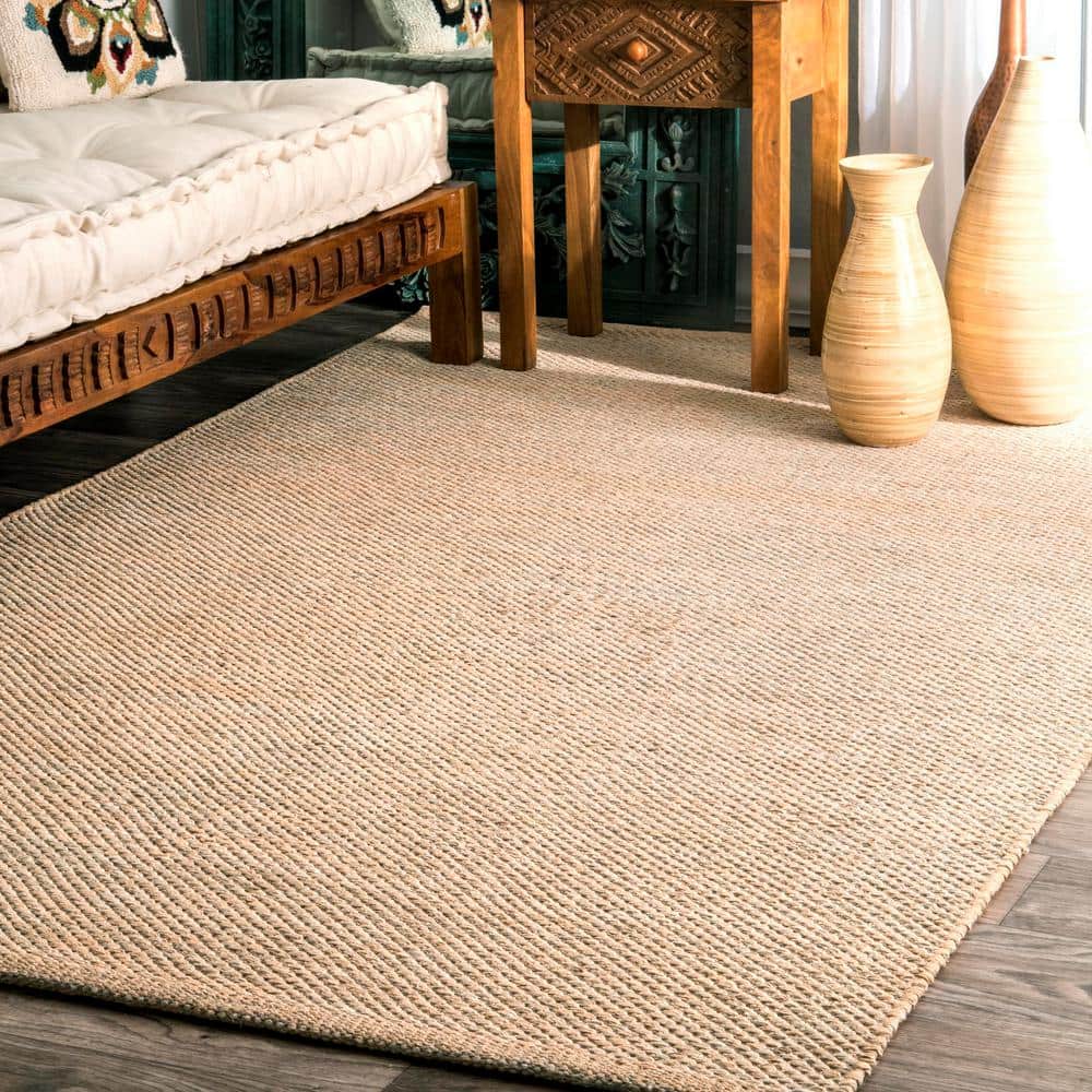 Beige 6' x 9' Handmade Cotton Flat Woven Area Rug