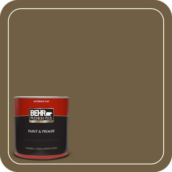 BEHR PREMIUM PLUS 1 qt. #360F-7 Olive Shadow Flat Exterior Paint & Primer
