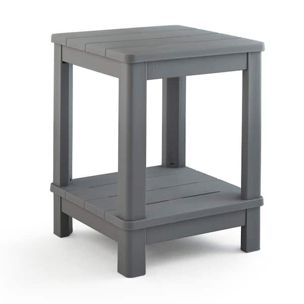 Keter Deluxe 20 in. Resin Gray Square Patio Side Table With