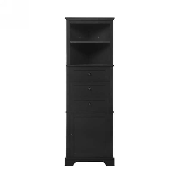 23 in. W x 13.4 in. D x 68.9 in. H Black Triangle Linen Cabinet with Drawers and Adjustable Shelves