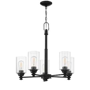 Dardyn 5-Light Flat Black Finish with Clear Glass Transitional Chandelier for Kitchen/Dining/Foyer No Bulb Included