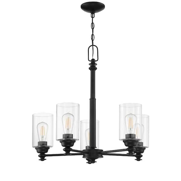 CRAFTMADE Dardyn 5-Light Flat Black Finish with Clear Glass Transitional Chandelier for Kitchen/Dining/Foyer No Bulb Included