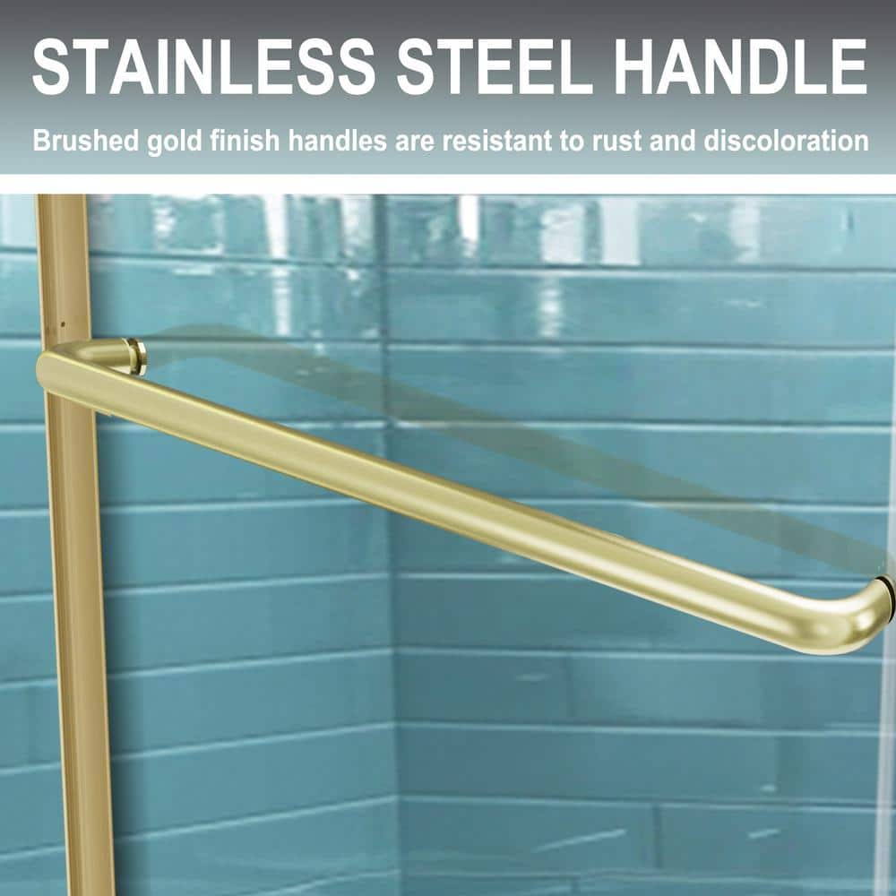 60 in. Brushed Gold Semi-Frameless Sliding Shower Door with Clear Glass