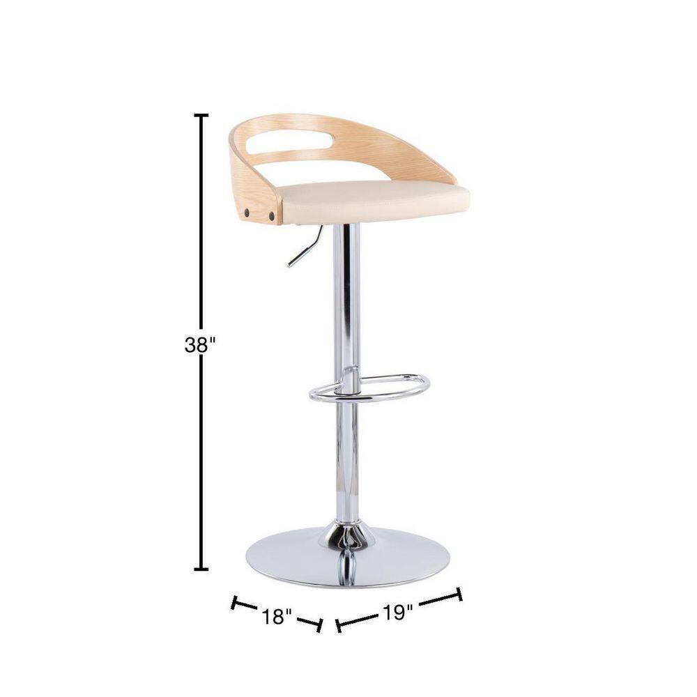 Natural Wood and Cream Faux Leather Adjustable Swivel Barstool