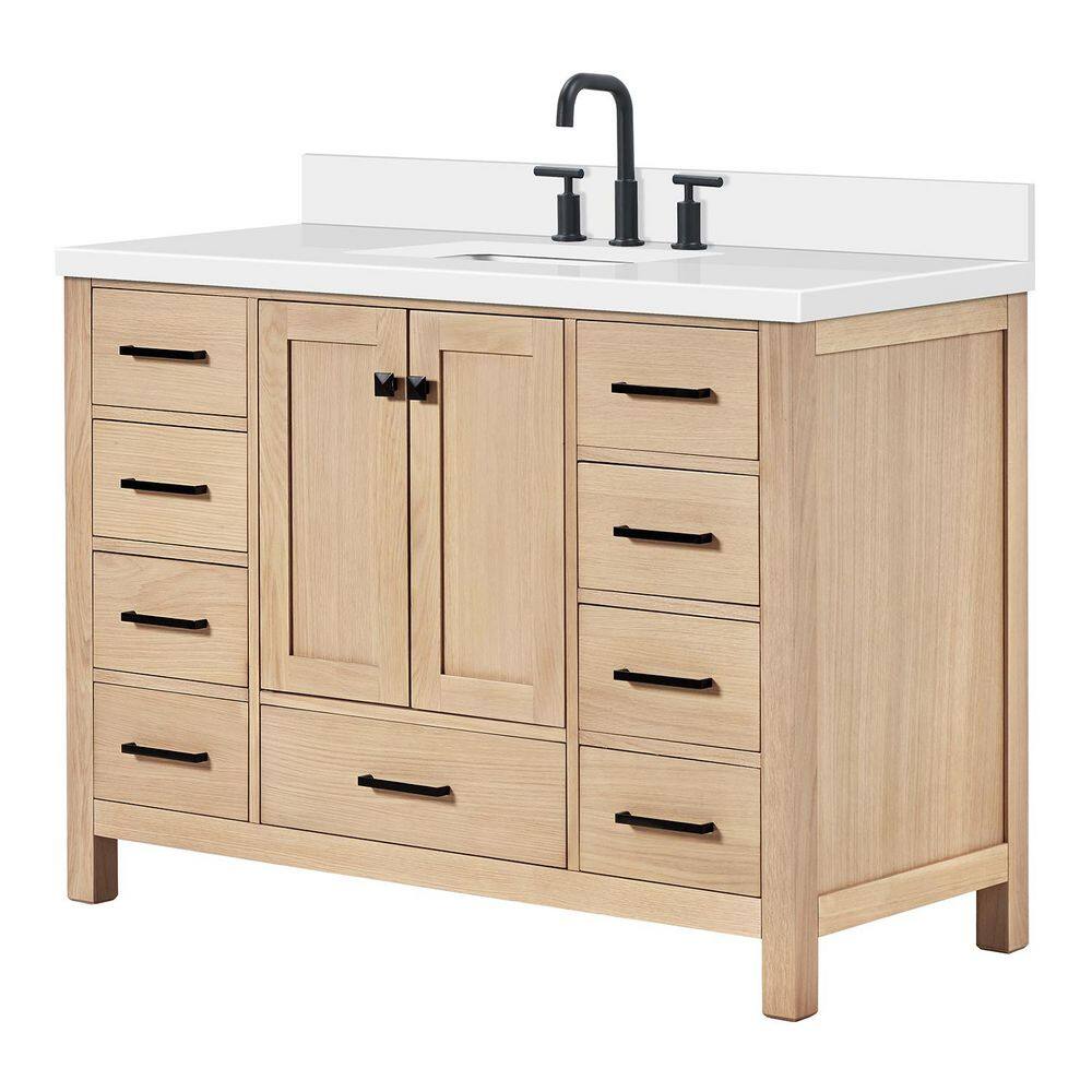 Cambridge 48 in. Single Sink Freestanding Bathroom Vanity in Oak with Pure White Quartz Top price history on PriceWatchPro