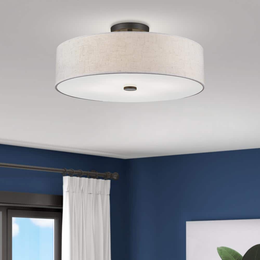 Meridian English Bronze 4-Light Indoor/Outdoor Drum Shade Flush Mount