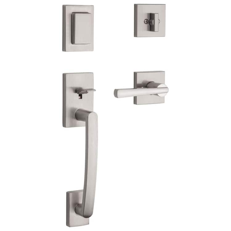 Baldwin Prestige Spyglass Single Cylinder Satin Nickel Door Handleset with Square Spyglass Door Handle Feat SmartKey Security