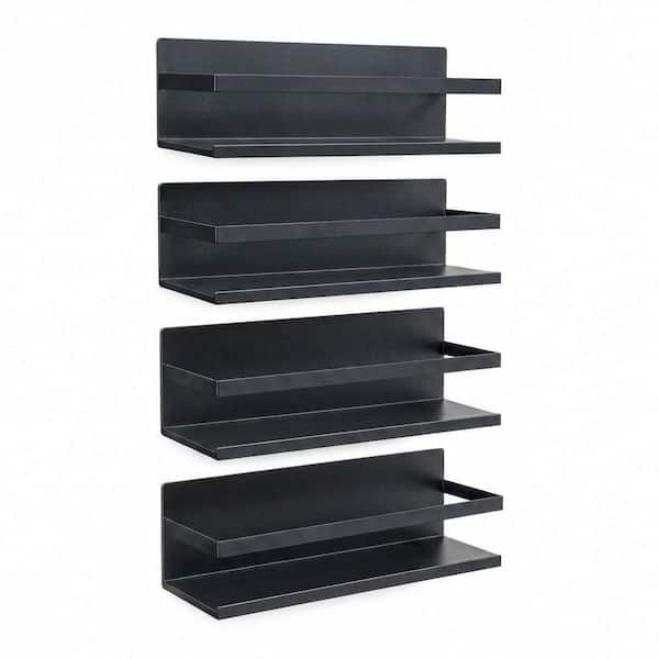 Magnetic Spice Rack Organizer for Fridge, 4-Pack Black Seasoning Shelf for Oven, RV, Garage, and Bathroom
