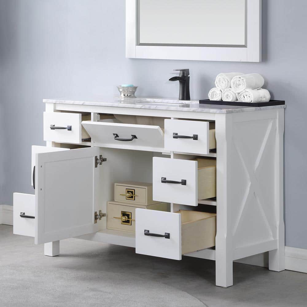 Maribella 48" White Marble Countertop Single Vanity with Mirror